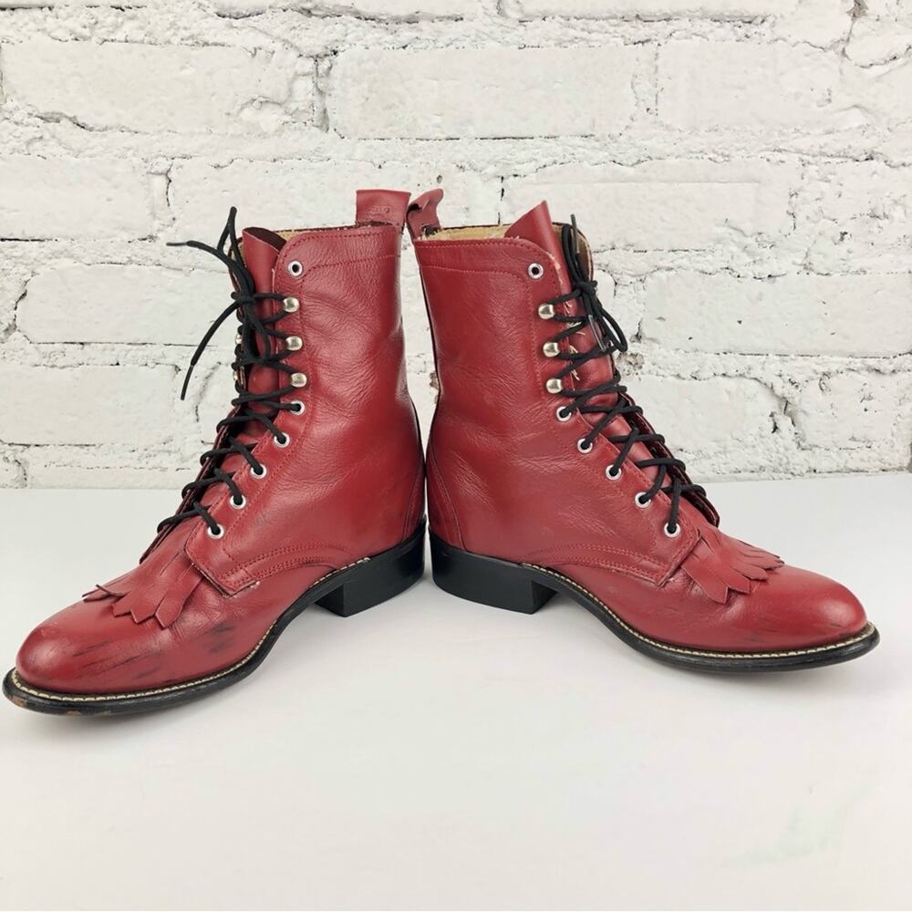 Laredo Red Fringe Leather Kiltie Boots - Picture 4 of 11